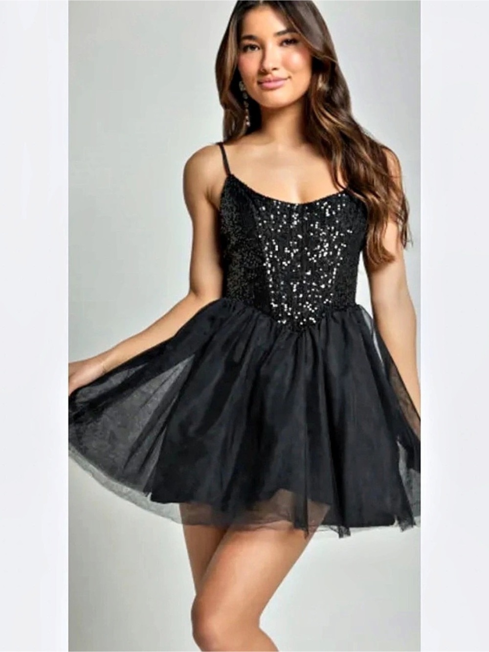 Showpo Violette Mini Dress Sequin Corset Tulle Skirt Dress Black Size 6 Women’s
